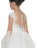 Beaded Long Sleeves Ivory Lace Tulle Flower Girl Dress With Horsehair Hem